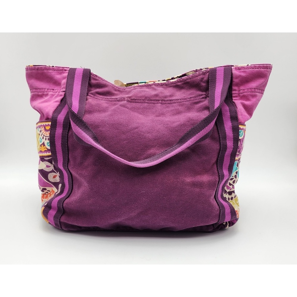 Vera Bradley Purple Canvas Paisley Floral Tote Bag Shoulder Purse Pocketed